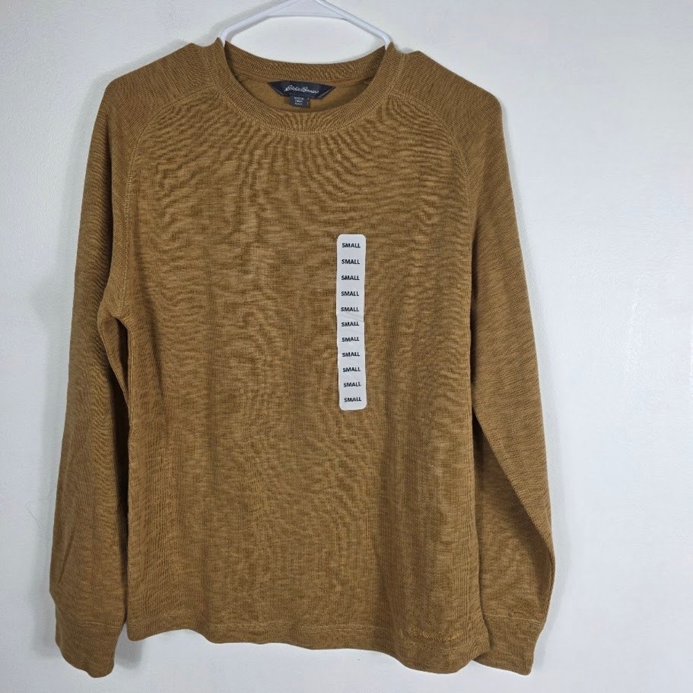 Eddie Bauer Mens Tan‎ Crewneck Sweater Sz S Long Sleeve Raglan Casual